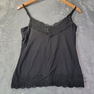 White House Black Market Womens S Lace Trim Cami Tank Top Black Made in USA Vibe